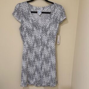 Blue Rain Black and White Patterned Mini Dress ruffled Hemline Size XS